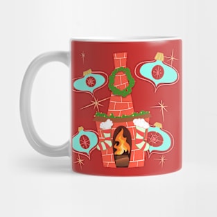 MCM Vintage Fireplace Cartoon with Blue Ornaments Mug